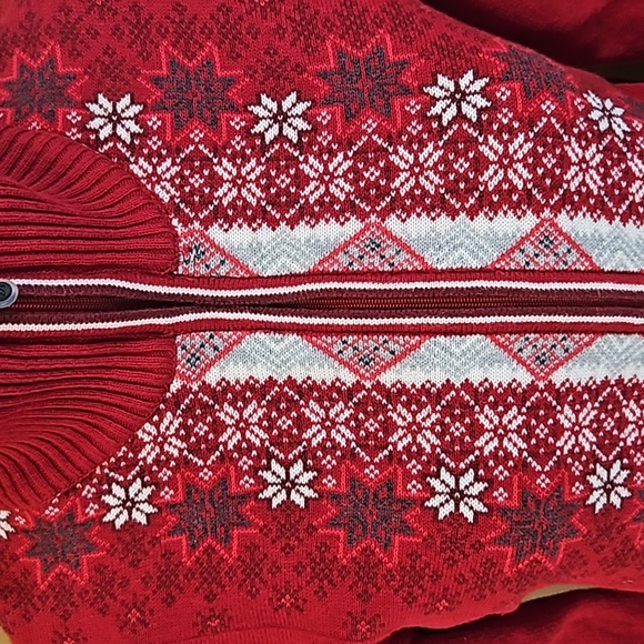 EDDIE BAUER NORDIC FULL ZIPPER ZIP UP SNOWFLAKES RED WHITE GRAY BLACK ME… - Picture 3 of 10